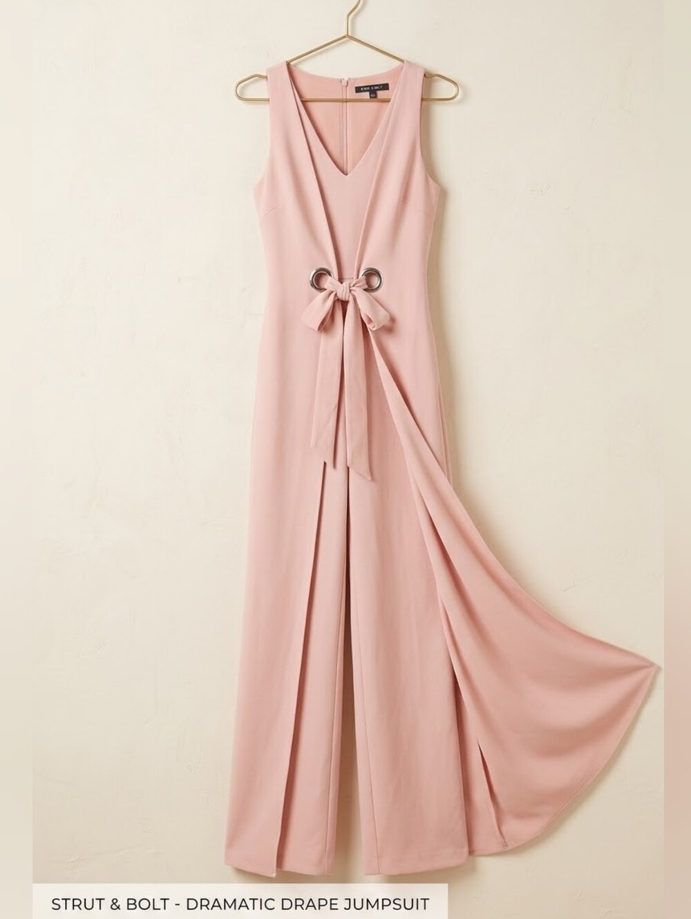 STRUT & BOLT Dusty Rose Wide Leg Grommet Tie Jumpsuit, M